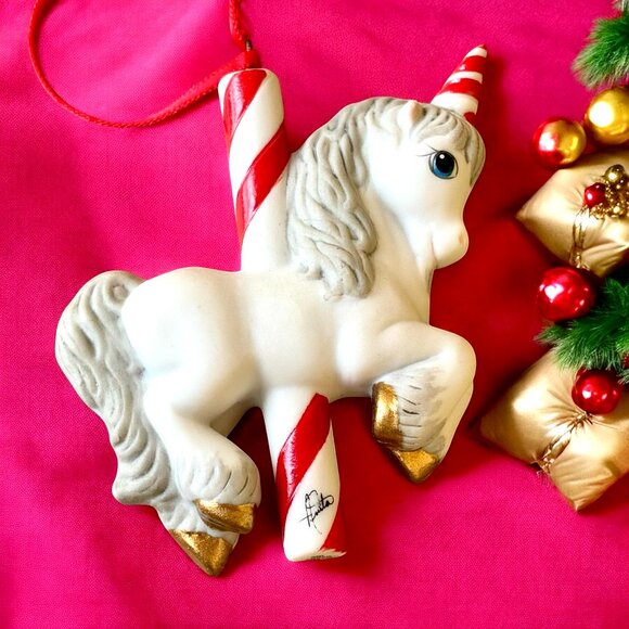 Hallmark Merry Go Round Unicorn Porcelain Christmas Keepsake Ornament 1989 - Picture 1 of 9